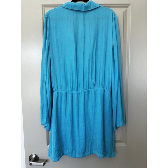 Free People NWT Simone Dress in Blue Parrot Size XL Longsleeve Mini Wrap - Picture 7 of 10
